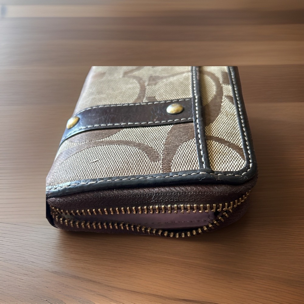 Vintage Coach Signature Logo Canvas & Leather zip around Wallet Tan Brown VTG - Picture 9 of 9